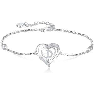 Heart Initial 925 Sterling Silver Letter Alphabet Jewelry - Letter D